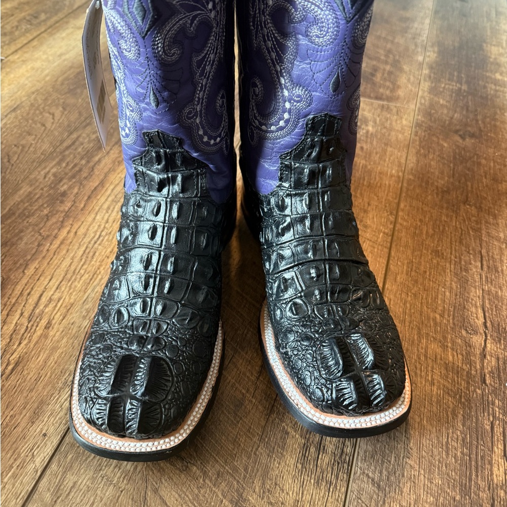 Ferrini Rancher Caiman Print Square Toe Cowboy Boots – Purple Shaft NWT - Picture 3 of 8